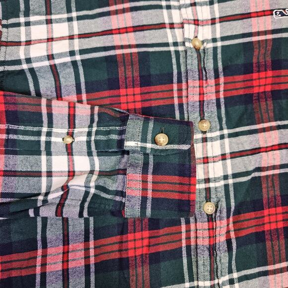 Vineyard Vines Mens Whale Plaid Flannel Shirt M Christmas Holiday Green Red Logo - Picture 7 of 16